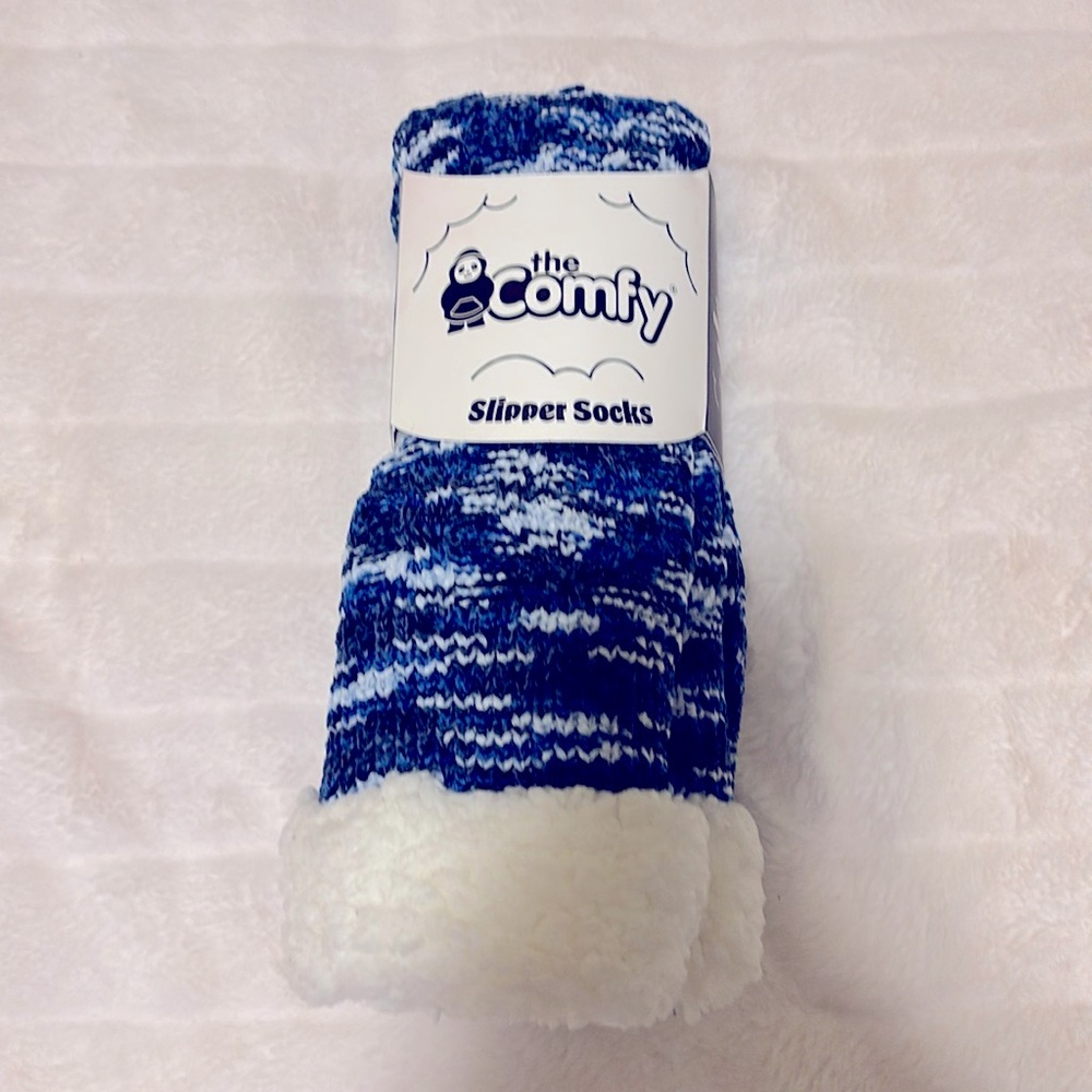 The Comfy multi blue fleece lined slipper socks